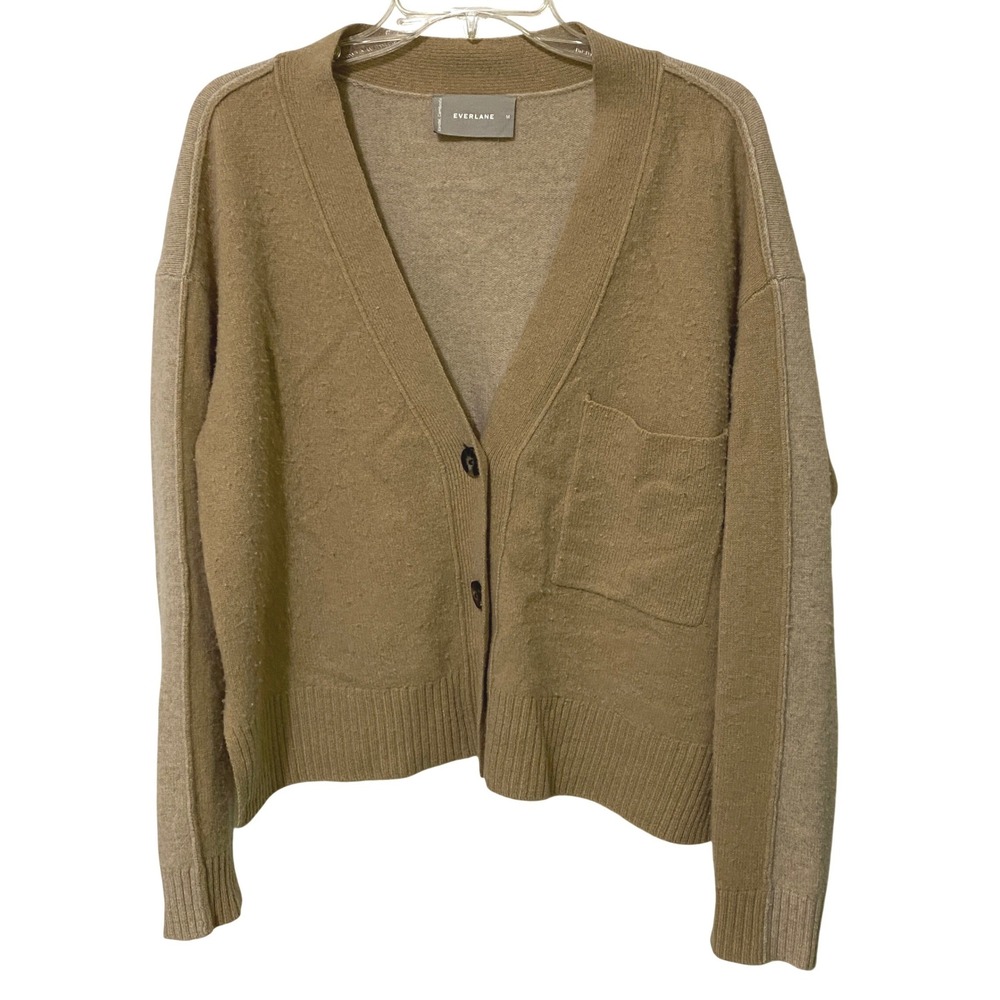 Everlane Tan Two Tone Wool V-Neck Button Front Sweater M